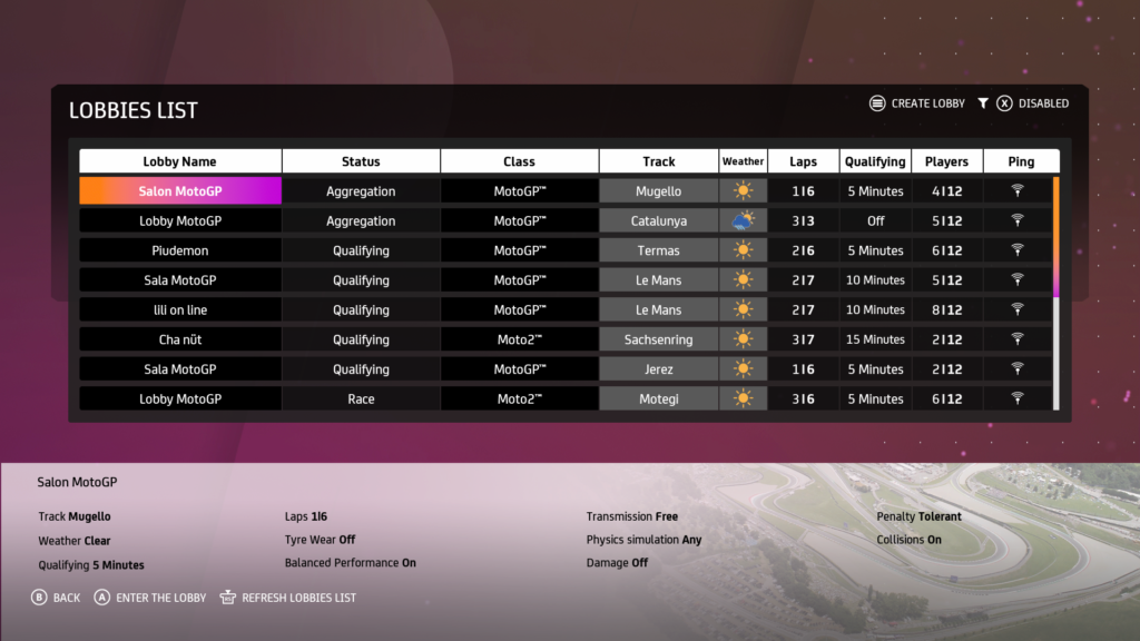 Multiplayer Lobby List