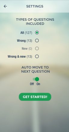 Motorcycle Theory Test App - Category Settings