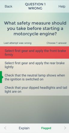 Motorcycle Theory Test - Wrongly Answered Question