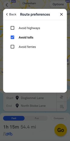 Route Preferences - Motorcycle GPS Speedometer